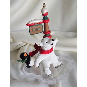 Vintage 1999 Hallmark Keepsake Ornament Polar Bear Penguin Ice Skating Ed Seale